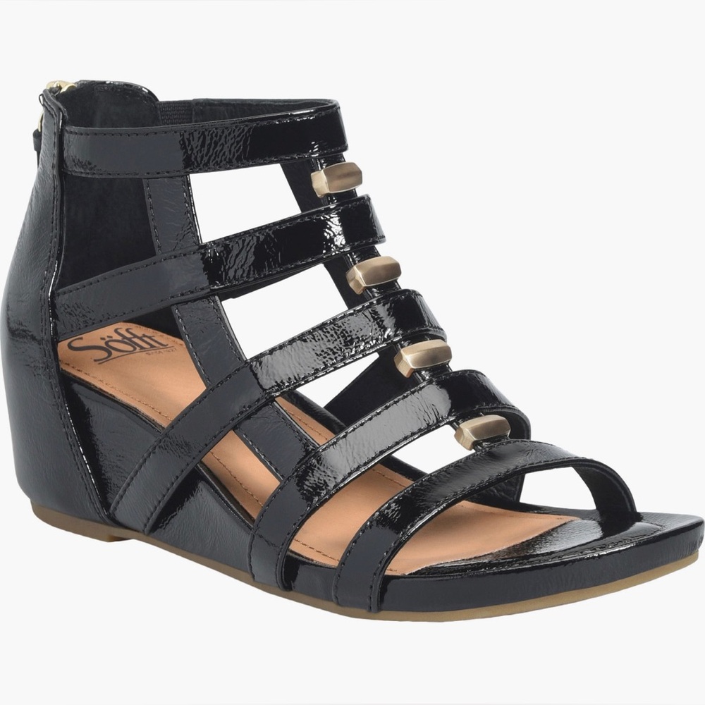Black Patent Strappy Wedge Shoe